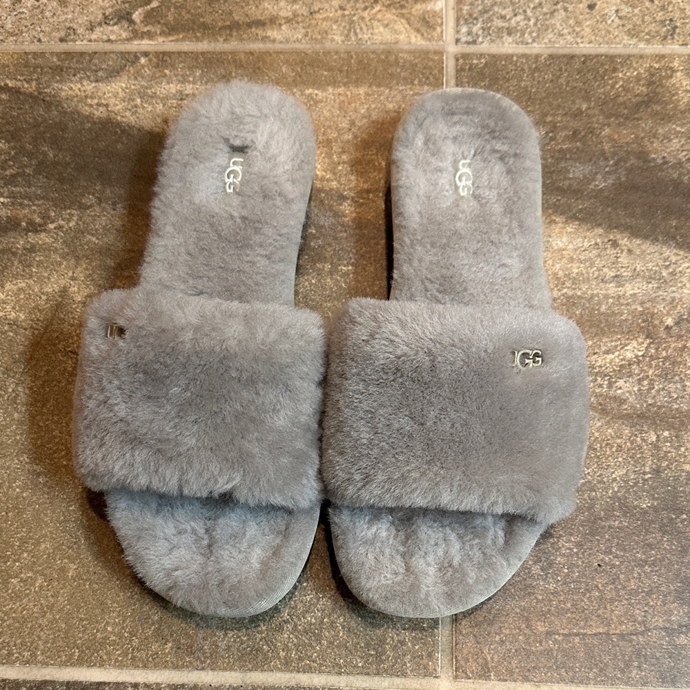 UGG Soft Gray Furry Slides